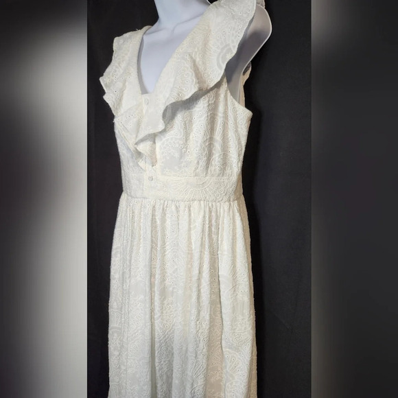 Cremieux Dress Women's Size 8 White Eyelet Ruffle Summer Preppy Midi Scallop Hem - Picture 2 of 9